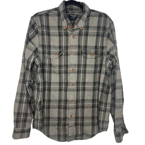 Abercrombie & Fitch Plaid Flannel Men's Size Large Gray Black Grunge Button Down - Picture 1 of 7